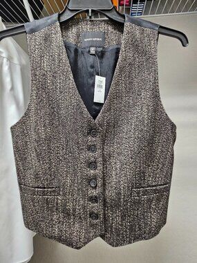 NWT Banana Republic Button-Front Wool Vest - Cream/Black - Size 14P